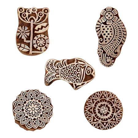 Set of 5 Piece New Mix Wooden Printing Blocks